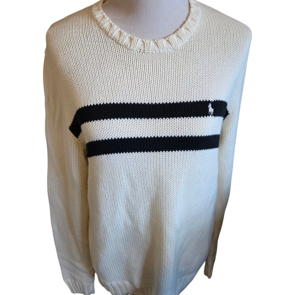Ralph Lauren Cream Crewneck Sweater with Black Stripes